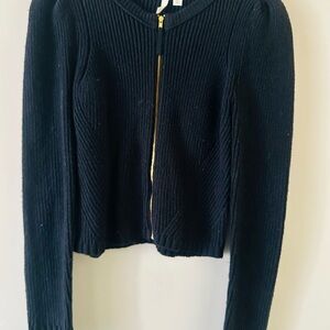 Black Ribbed Zip-Up Sweater